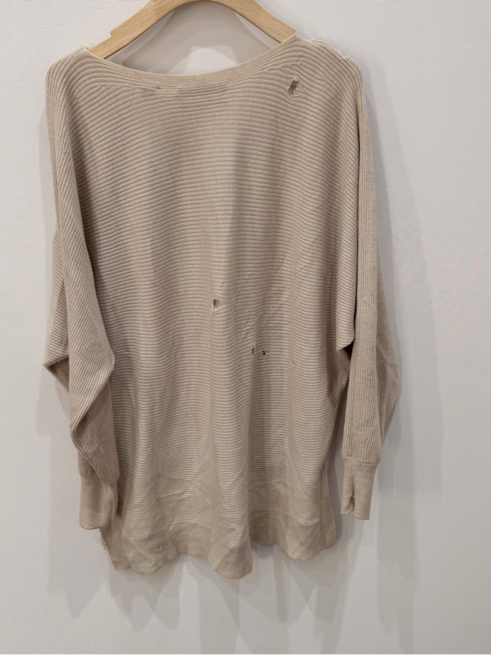 All Saints Beige Distressed Ribbed Pullover - Picture 3 of 3